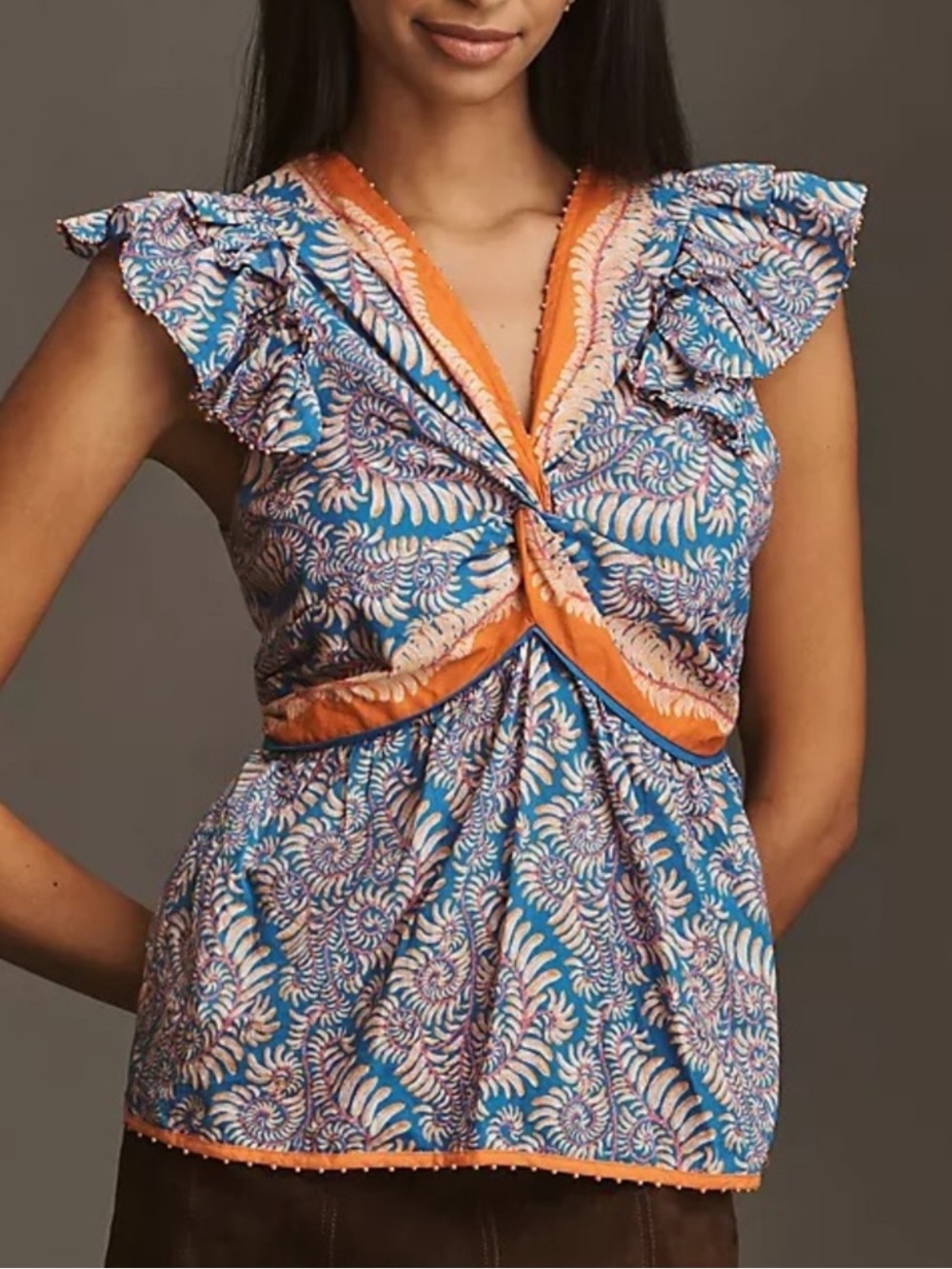 FARM RIO x ANTHROPOLOGIE Flutter Sleeves V Neck Top